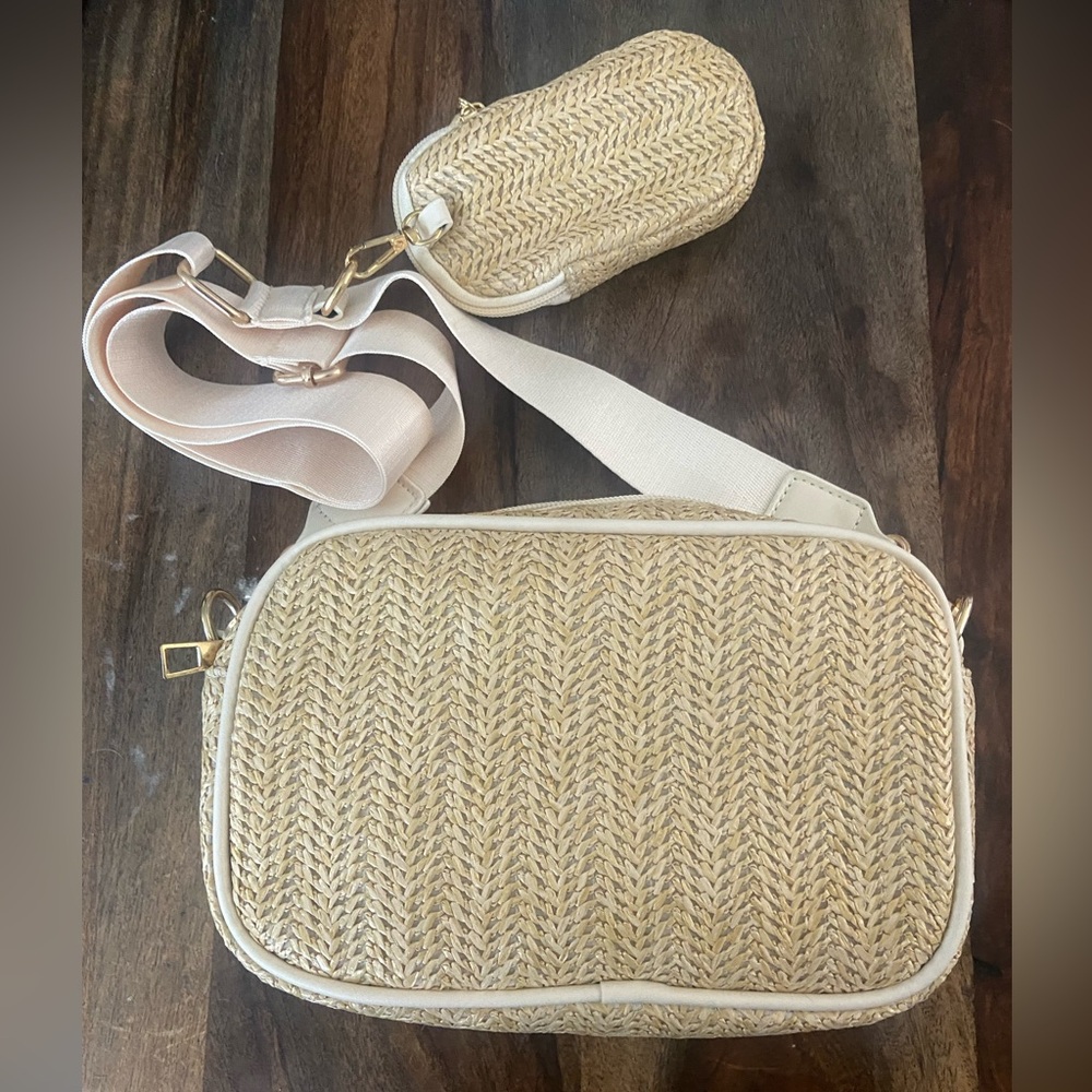 SHEIN Beige Woven Straw Crossbody Bag with Strap